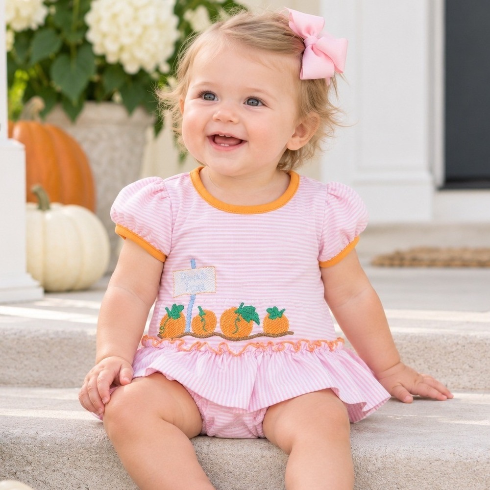 NEW Jellybean Smock Candy Baby Girls Pink Stripe Pumpkin Patch Bodysuit Dress 9M